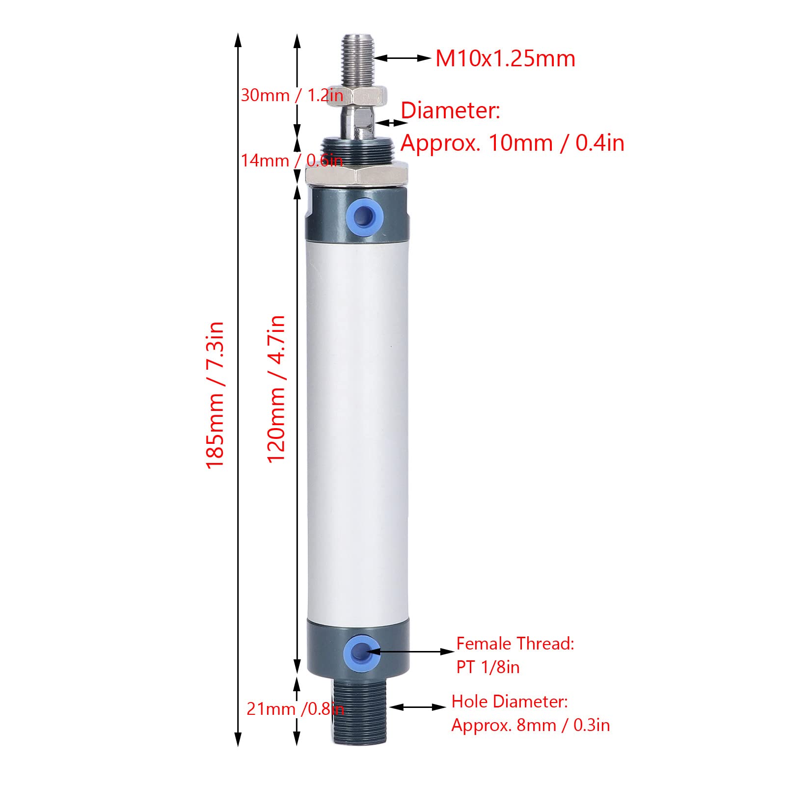 Cylindre Pneumatique Double Effet - Diamètre 32 Mm, Course 75 Mm - Raccord G1/8 - En Alliage D'aluminium - Pour Automatisme Vérin Air 32 Mm Course 75mm