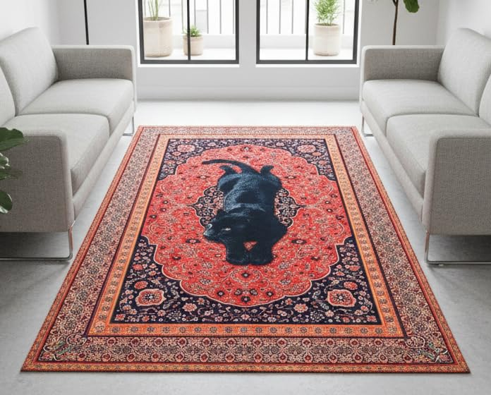 Image of Cotton Bolls Textiles Rugs for Living Room 5x7 Feet Large Size | Lightweight Foldable Carpet for Bedroom & Hall | Easy to Handle During Daily Cleaning | Travel Friendly Printed Rug | Panther