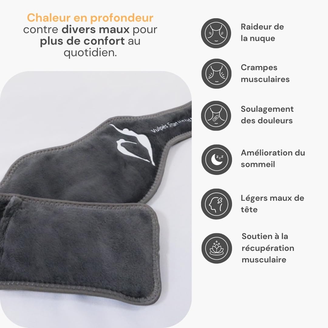 Vulpés NeckPad Pro – Coussin chauffant cervicales sans fil | Chaleur infrarouge | Matériaux certifiés | Contrôle via smartphone | Autonomie de batterie exceptionnelle