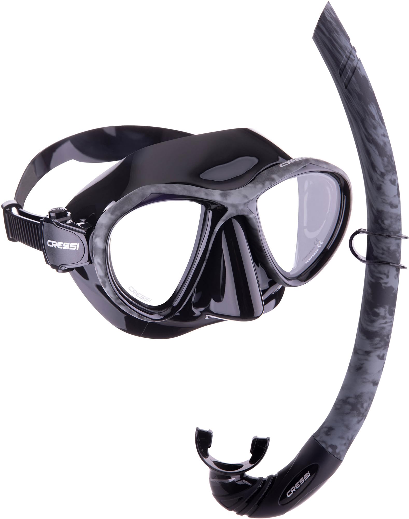 CRESSIMetis & Corsica - Camouflage-Kombi-Set zum Angeln und Freitauchen, Metis-Maske und Korsika-Schnorchel, Einheitsgröße, Unisex-Erwachsene