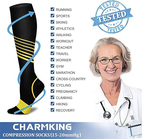 Miniatura 114 de CHARMKING Compression Socks for Women & Men Circulation (8 Pairs) 15-20 mmHg is Best Support for Athletic Running,Cycling