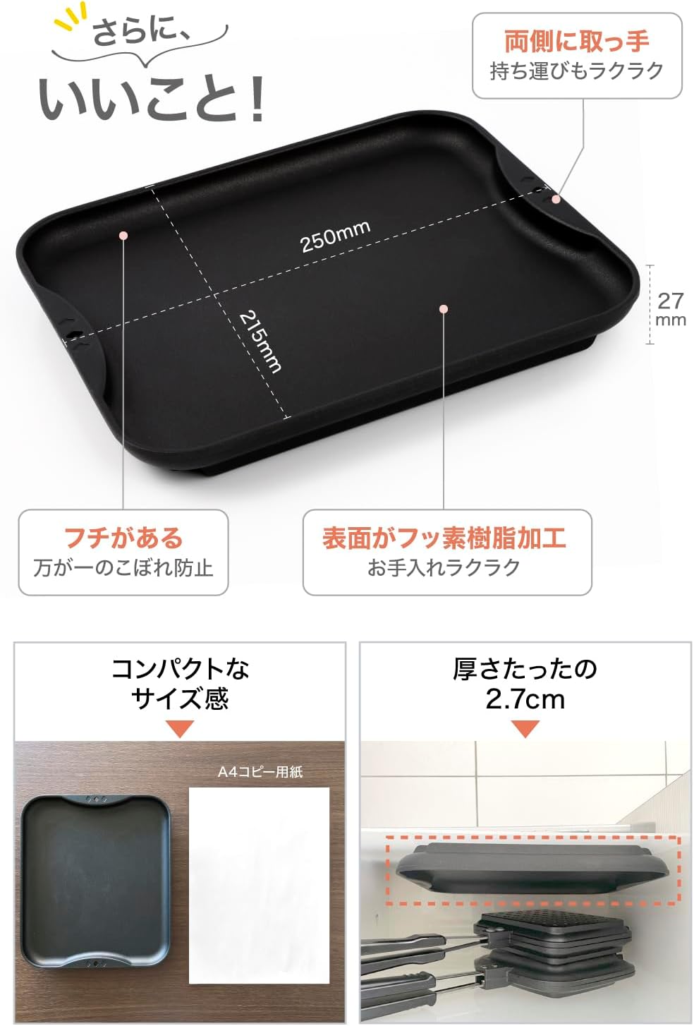 【 日本製 】 解凍プレート 解凍皿 [ IWANO ] 解凍時間を劇的に短縮 急速解凍 & 旨味も逃さない あら熱取りもできる コンパクトサイズ [一発解凍]プレート フッ素樹脂加工(汚れにくく洗いやすい) 新潟/燕三条製 (21.5×25cm) 持ち運びしやすい取っ手 壁にかけられるフック穴ありで収納にも困らない ヒートシンク にも