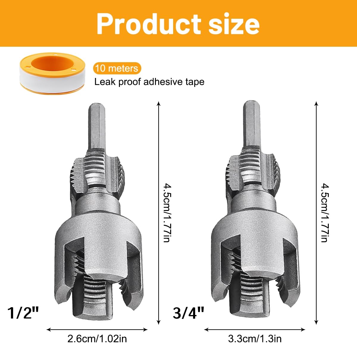 Filettatore per Tubi PVC/PPR 2 Pezzi 2 in 1 Kit Utensile Integrato Filettatura Interna Esterna 1/2" 3/4" Trapano Elettrico