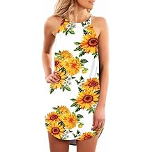Womens Casual Sleeveless Floral Mini Dress Summer Beach Halter Neck Dresses