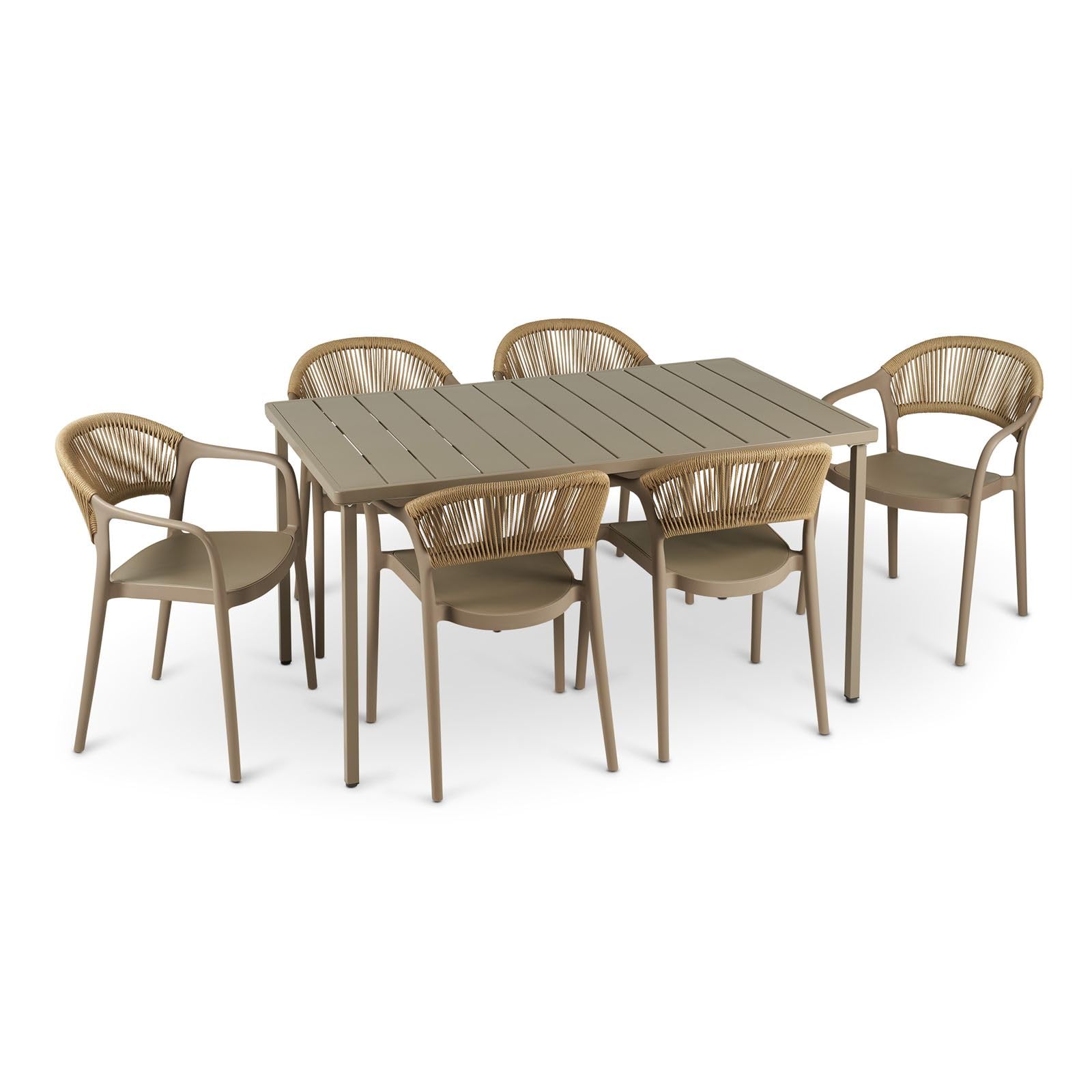 IDIMEX Gartenmöbel Set Narciso mit Tisch und 6 Stühlen, Champagner - Moderne Outdoor Sitzgruppe für 6 Personen, wetterfest & UV-beständig für Terrasse und Garten