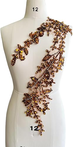 Miniatura 35 de Parches de lentejuelas brillantes de acrílico hechos a mano en encaje, con cuentas y piedras, para coser, accesorios para vestido de novia (negro)