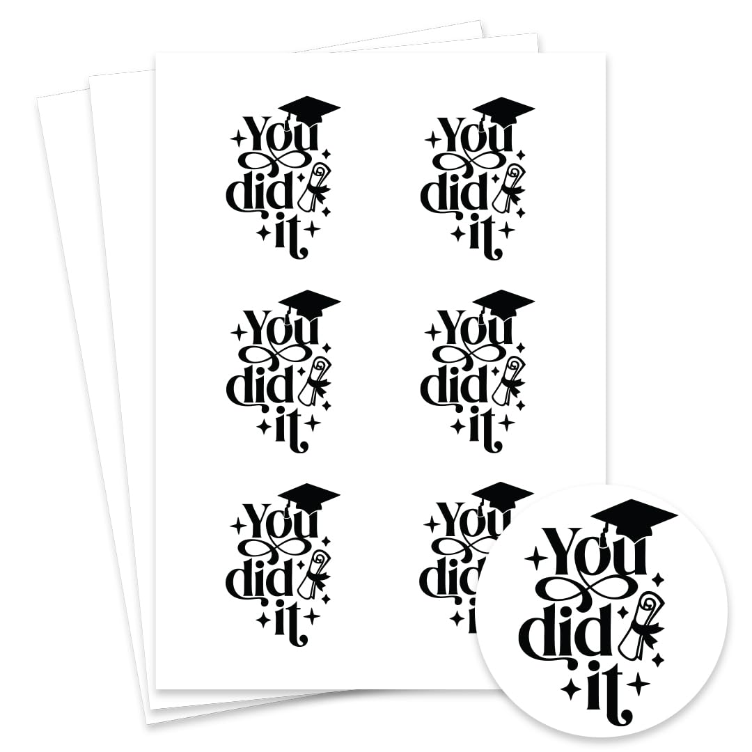Partyrama.co.uk Multicolour Graduation You Did It Round Stickers – 88Mm Paper Stickers For Graduation Gifts, Cards, Scrapbooks – Pack Of 6 On A4 Sheet