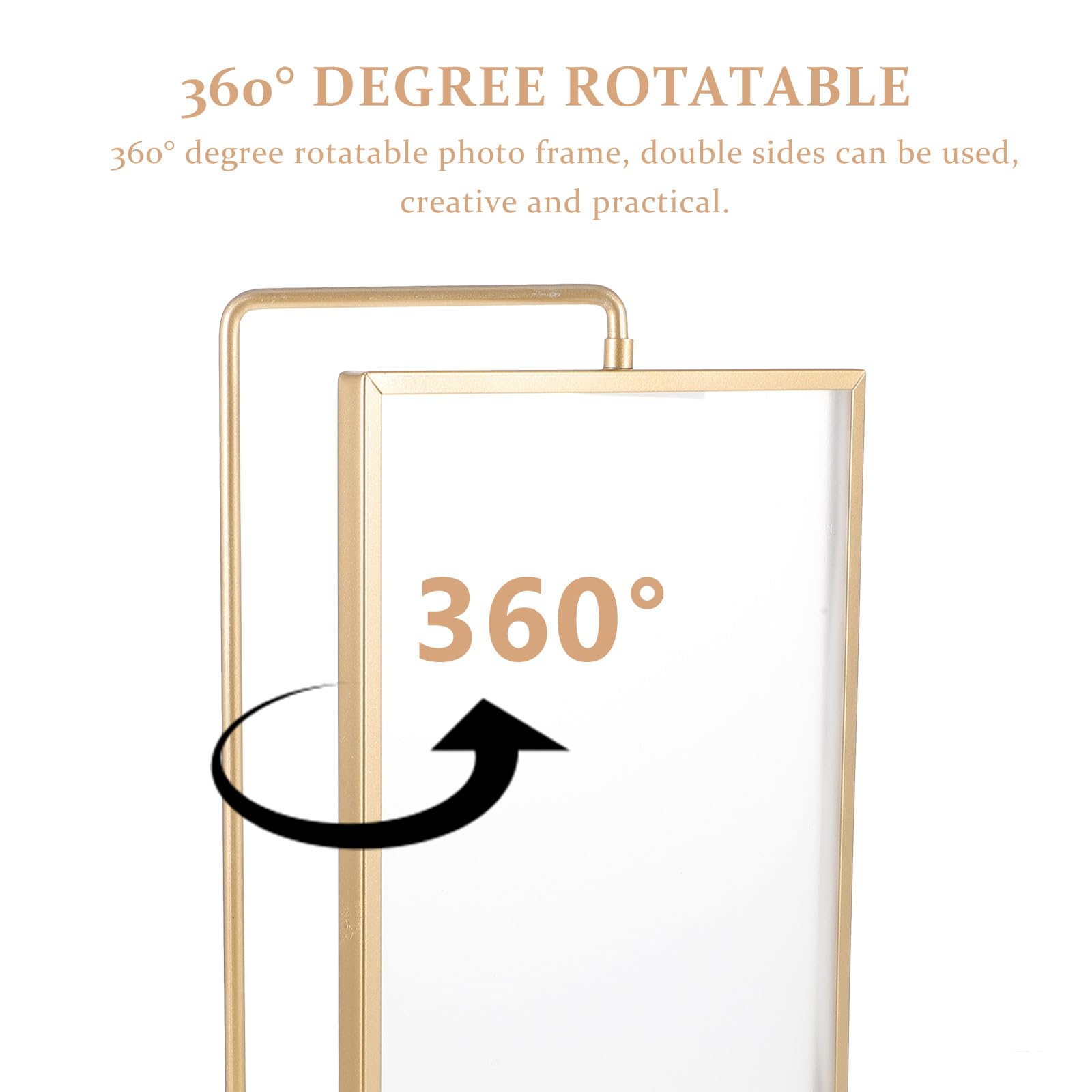 SOLUSTRE Marco de Fotos Giratorio Soporte para Fotos de Metal Dorado y Práctico Doble Cara y Acrílico de 6, 7 y 8 Pulgadas, Elegante para Decoración de Mesa