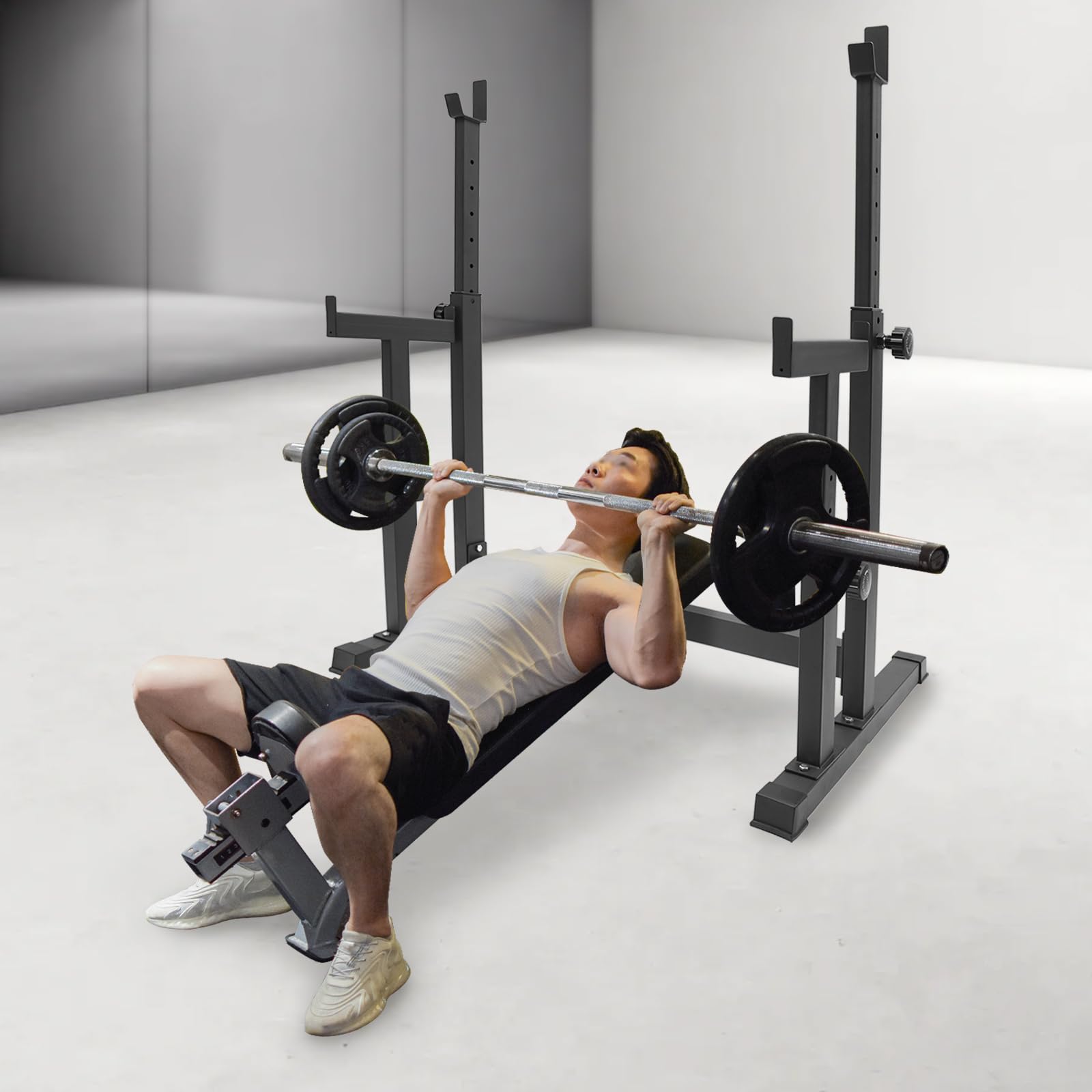 Soporte para sentadillas, soporte para pesas ajustable en altura, soporte para pesas multifunción, para levantamiento de pesas en casa, press de banca de hasta 250 kg