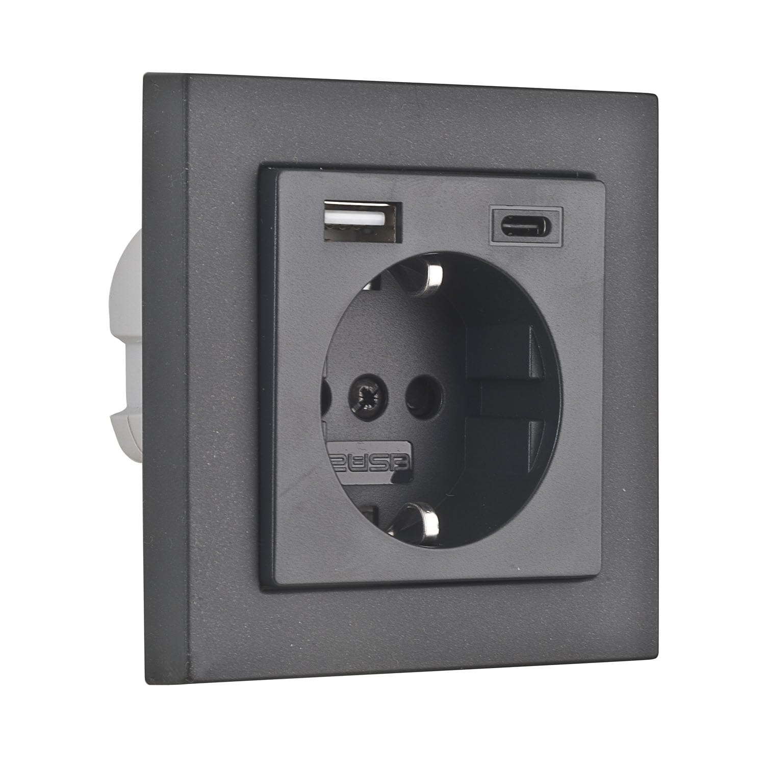 USB-Steckdose chargeMax unter Putz USB-A + USB-C mit Rahmen Ausführung 2USB, Tiefe nur 32mm, Set mit Abdeckung Gira E2 anthrazit