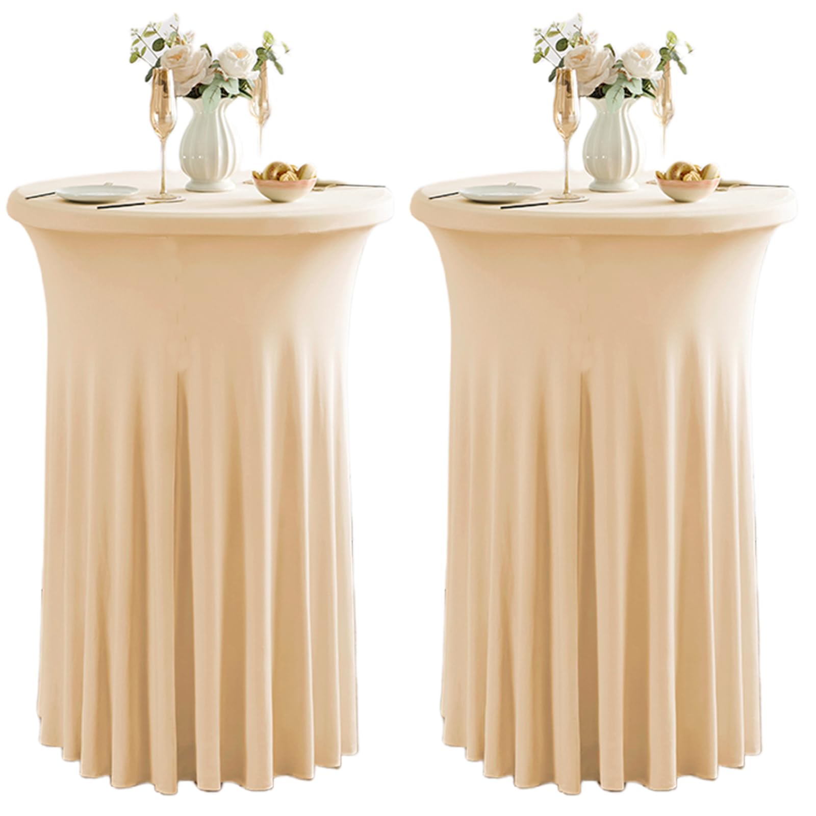 Photo 1 of Qubjus 2 Pack Round Cocktail Table Covers with Skirt - 24"x43" Champagne