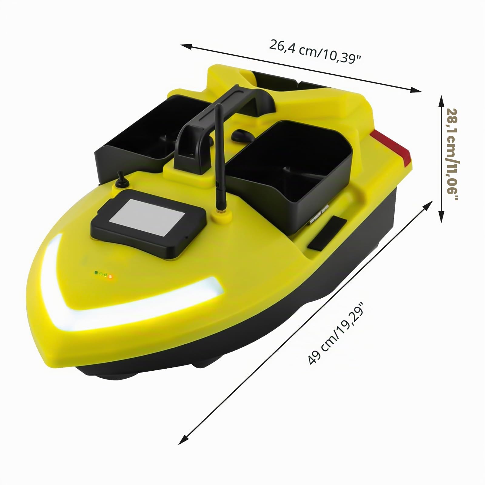 500m RC Köderboot mit GPS & 3 Köderboxen, ABS Angelköder Boot Fernbedienung Futterboot Fischköder Angeln Futterboot, Suchscheinwerfer & 12000mAh Batterie Fischköder-Boot (Gelb)