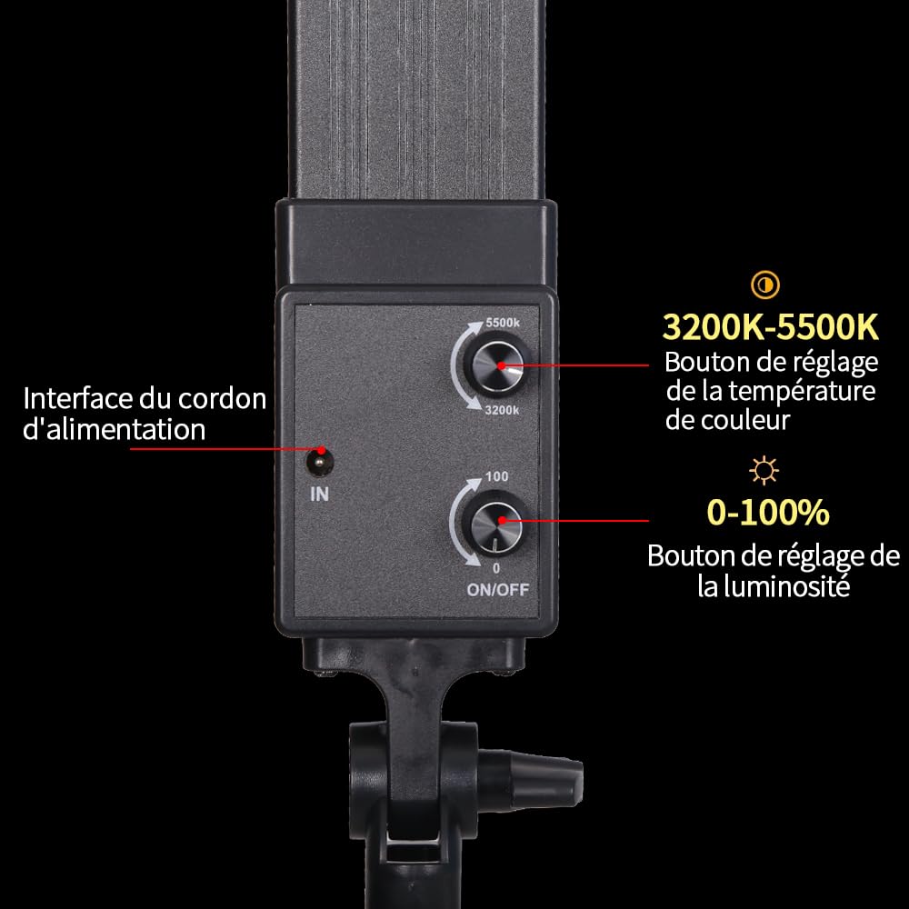 24W 3200K-5500K Lampe Photo LED dimmable réglable Kit d'éclairage de Studio avec trépied et Sac pour caméra vidéo Studio Youtube Produit Portrait Tournage en Direct