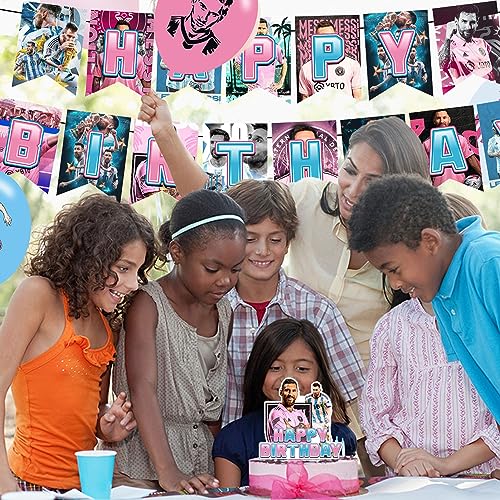 𝓜𝓮𝓼𝓼𝓲 Party Decorations,Superstars Football Birthday Party Supplies Includes Banner - Cake Topper - 12 Cupcake Toppers - 18 Balloons