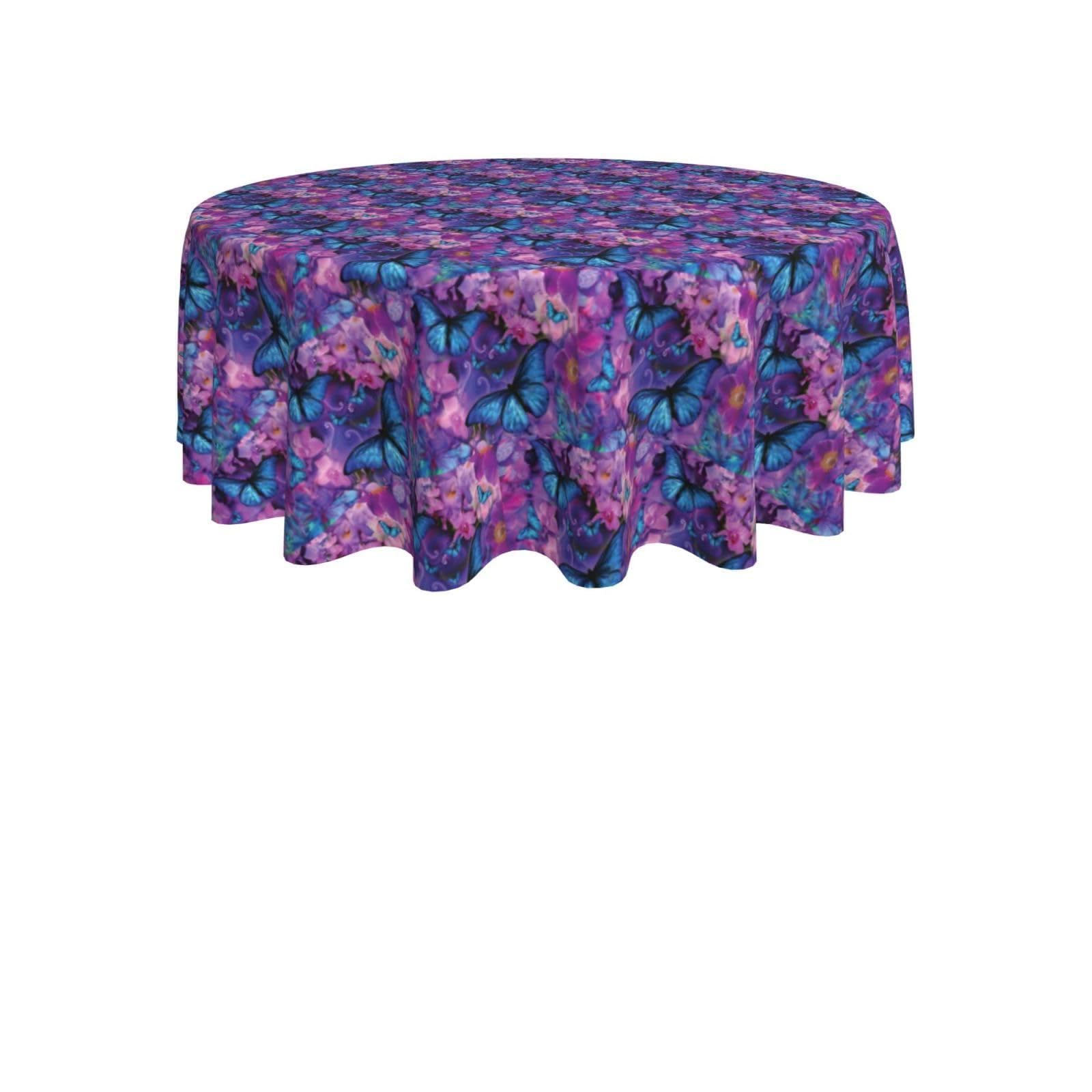 ENGhjes Flower butterfly Print Round Tablecloth 60in Washable Stainproof Polyester Cloth for Kitchen Idea