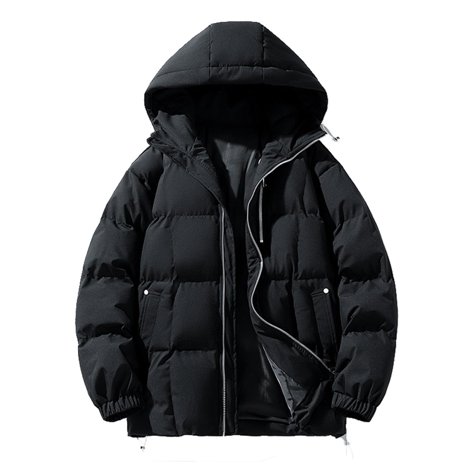 Generisch Giacca invernale da uomo, trapuntata, calda, da snowboard, con cappuccio, facile da riporre, in tinta unita, con cappuccio
