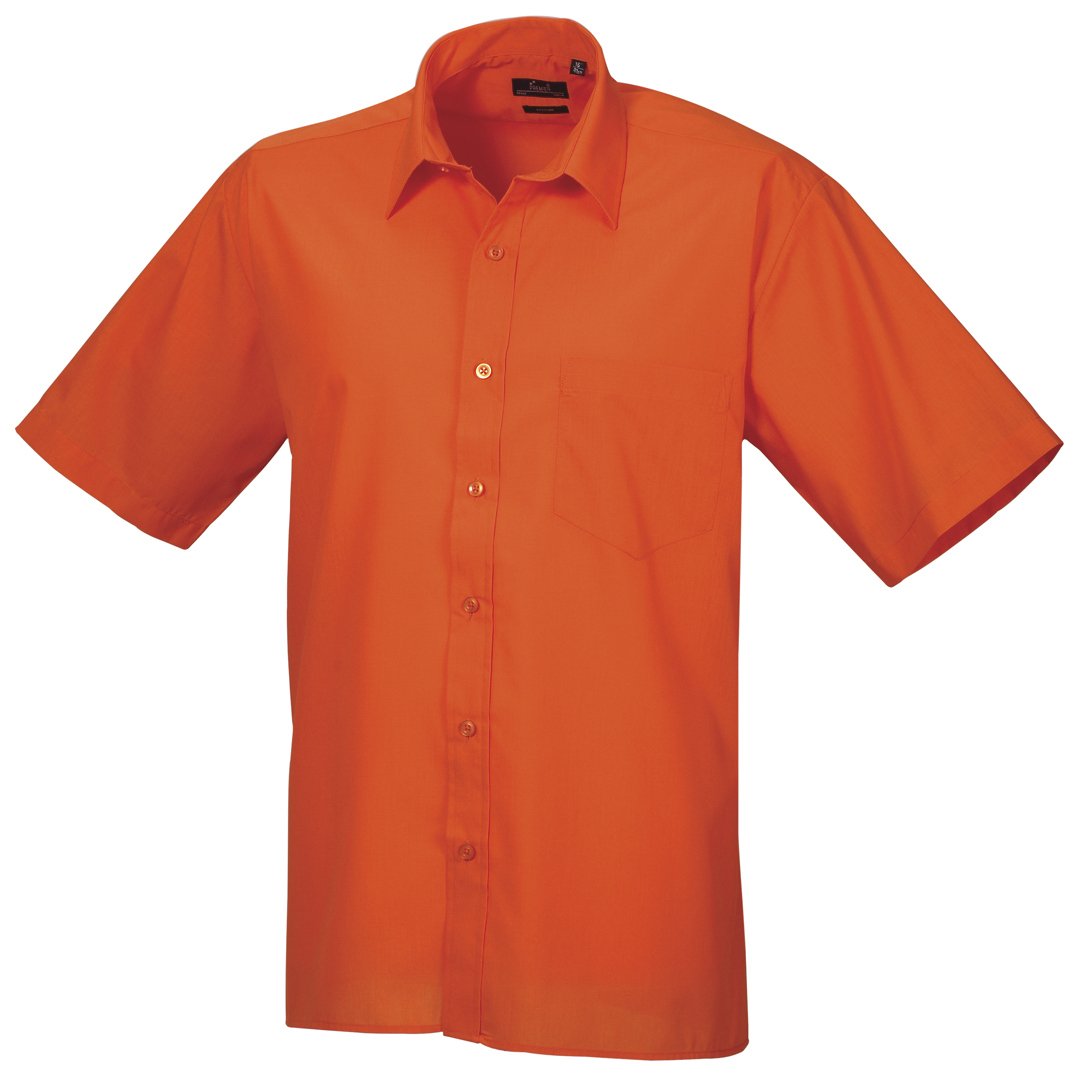 Premier Mens Short Sleeve Formal Poplin Plain Work Shirt (17.5) (Orange)
