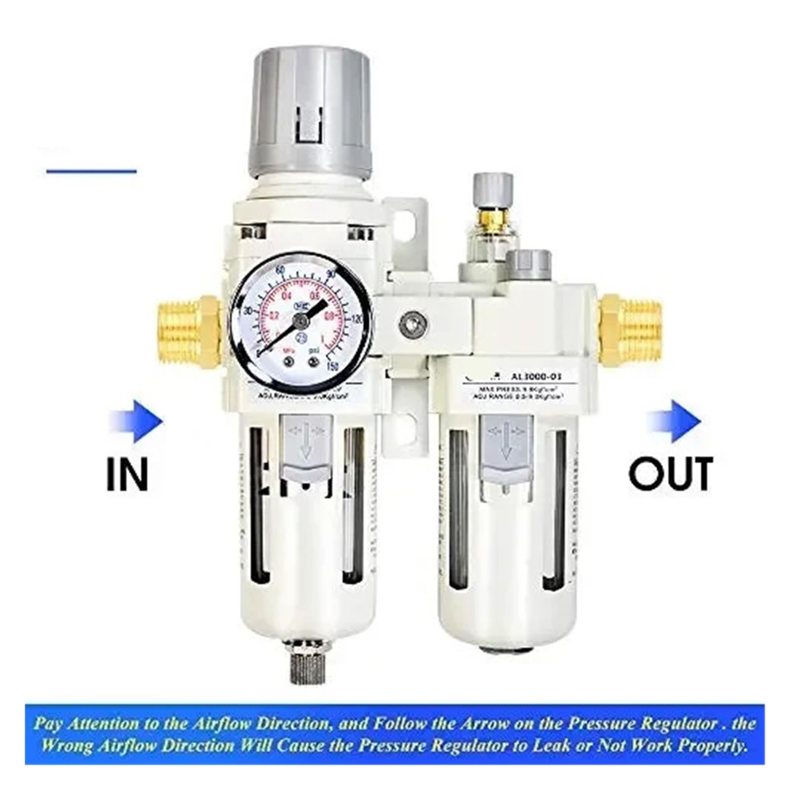 1 cm NPT/BSPP regulator ciśnienia filtra powietrza, separator wody/oleju, narzędzie kombinowane, kompresor z manometrem AC3010-03 (BSPP, automatyczny drenaż)