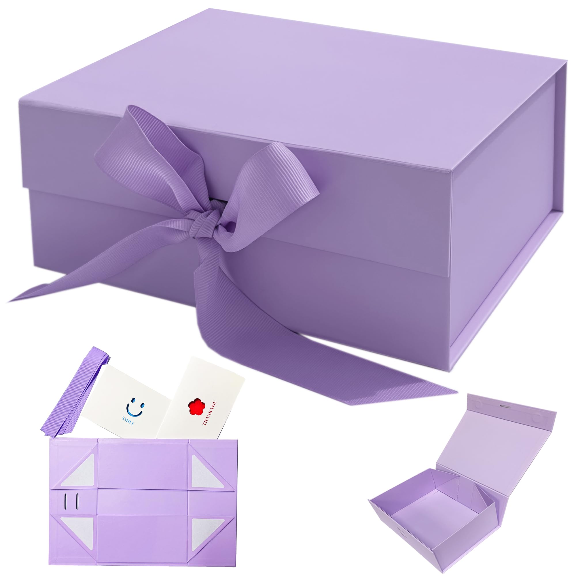 AlGuirnex Lilac Gift Box Foldable 22x17x9cm with Magnetic Lid, Present Box with Ribbon & 2 Greeting Cards โ Luxury Gift Packaging for Christmas, Birthday, Wedding, Anniversaries (Purple) โ image 1