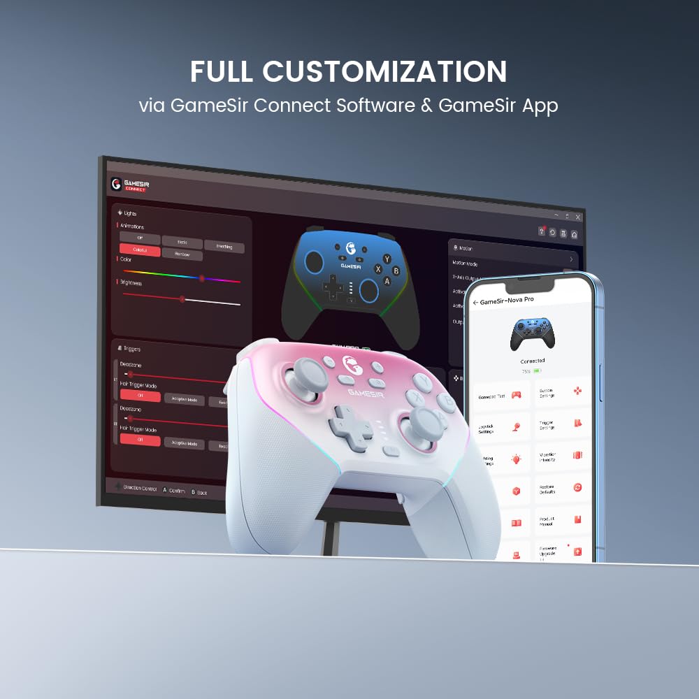 GameSir Super Nova Manette Sans Fil avec Station de Charge – Joysticks à Effet Hall, Gâchettes Réglables – Switch/Switch 2 Gyro, PC, Mobile – Whipped Pink