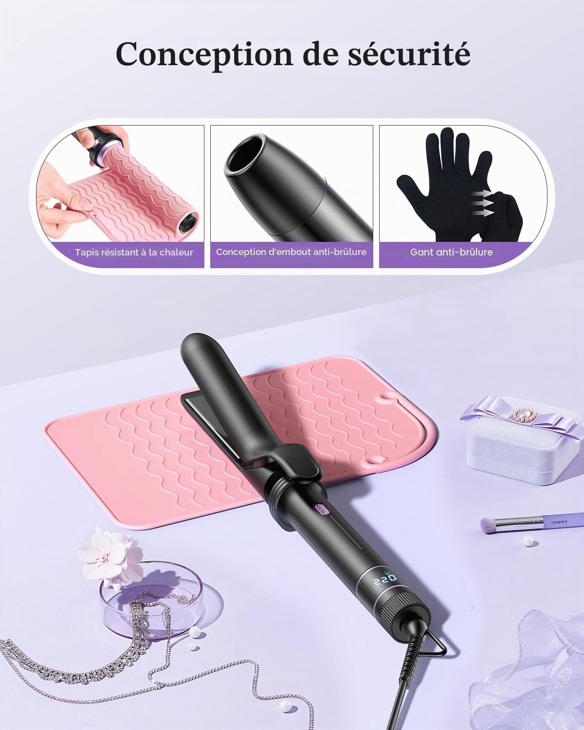 Fer à Boucler BESTOPE PRO, Ensemble de Fers à Boucler 5 en 1 Avec Lisseur, Brosse Thermique, 3 Fers à Boucler en Céramique (9 mm-25 mm) Pour Boucles Larges, 13 Températures