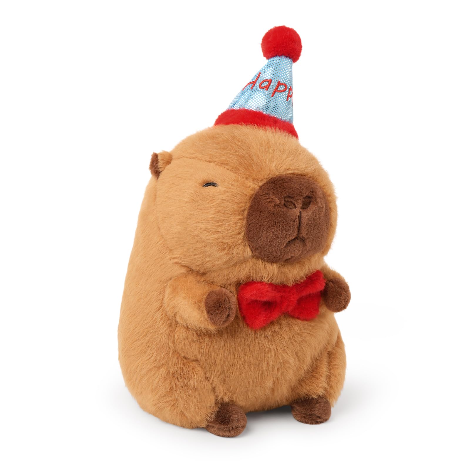 Ditucu Cute Capybara Plush with Happy Hat Red Bow Soft Capybara Stuffed Animal Plushies Toys for Birthday Gifts Party Decoration for Kids Brown 9 inch