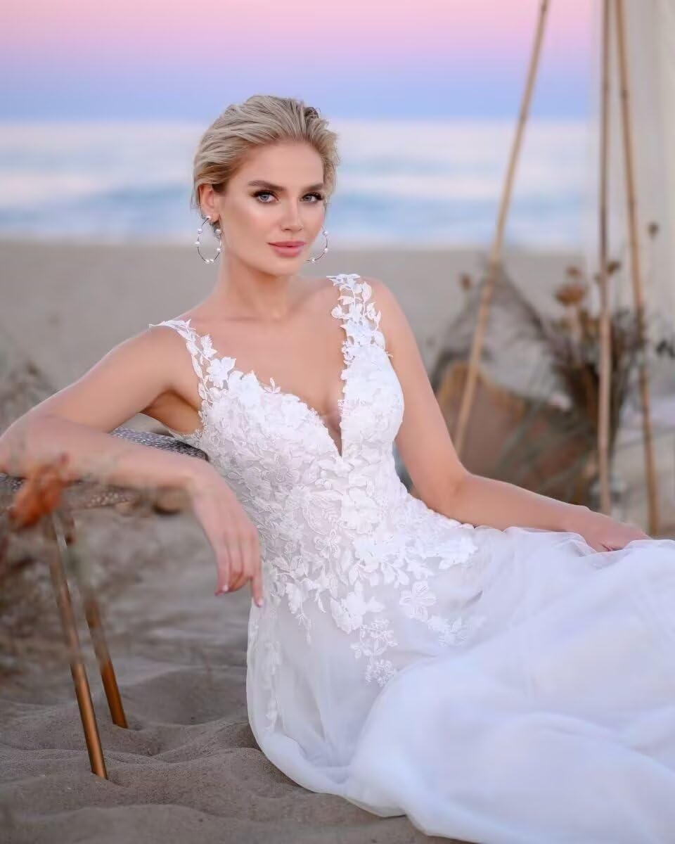 Damen Spitze Brautkleider Lang Hochzeitskleider - Boho Standesamtkleider Brautmode