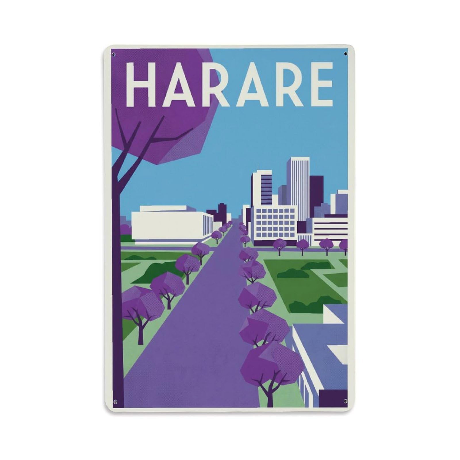 Metal Tin Sign Vintage Travel Zimbabwe Harare