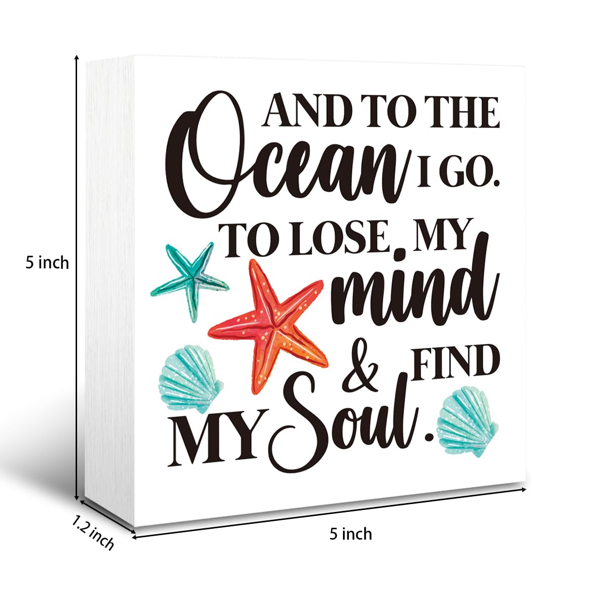 Summer Decor, Rustic Beach Wood Box Sign, Farmhouse Home Beach House Desk Shelf Decoration, Summer Tiered Tray Decor, Ocean Sign, 5 x 5 Inches