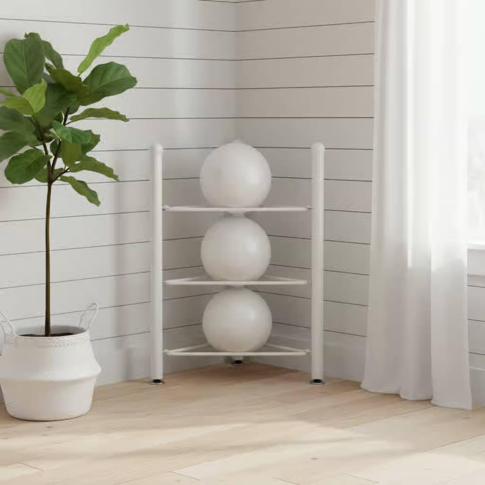 Organizador Pelotas 3 Niveles Base Estable Estante Triple Niveles Ahorra Soporte Vertical Fitness, Blanco