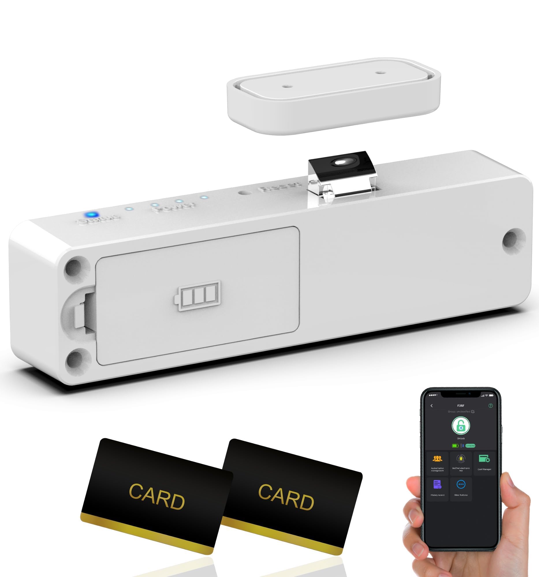 Smart Cabinet Lock, Foxlock New Hidden Magnetic Bluetooth RFID Keyless No Drill Drawer Locks, Child Safety Baby Proof Cupboard Locks for Children Liquor File Cabinet Liquor File Desk Dresser (White)