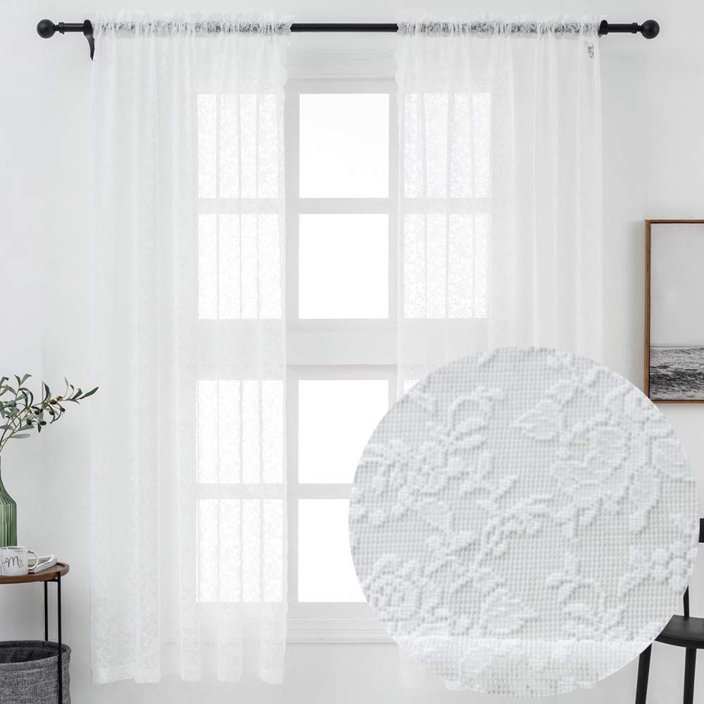 HOMSFOU Tenda Mantovana In Pizzo Nero Con Ricami Floreali Per Cucina 137x61 Cm - 2