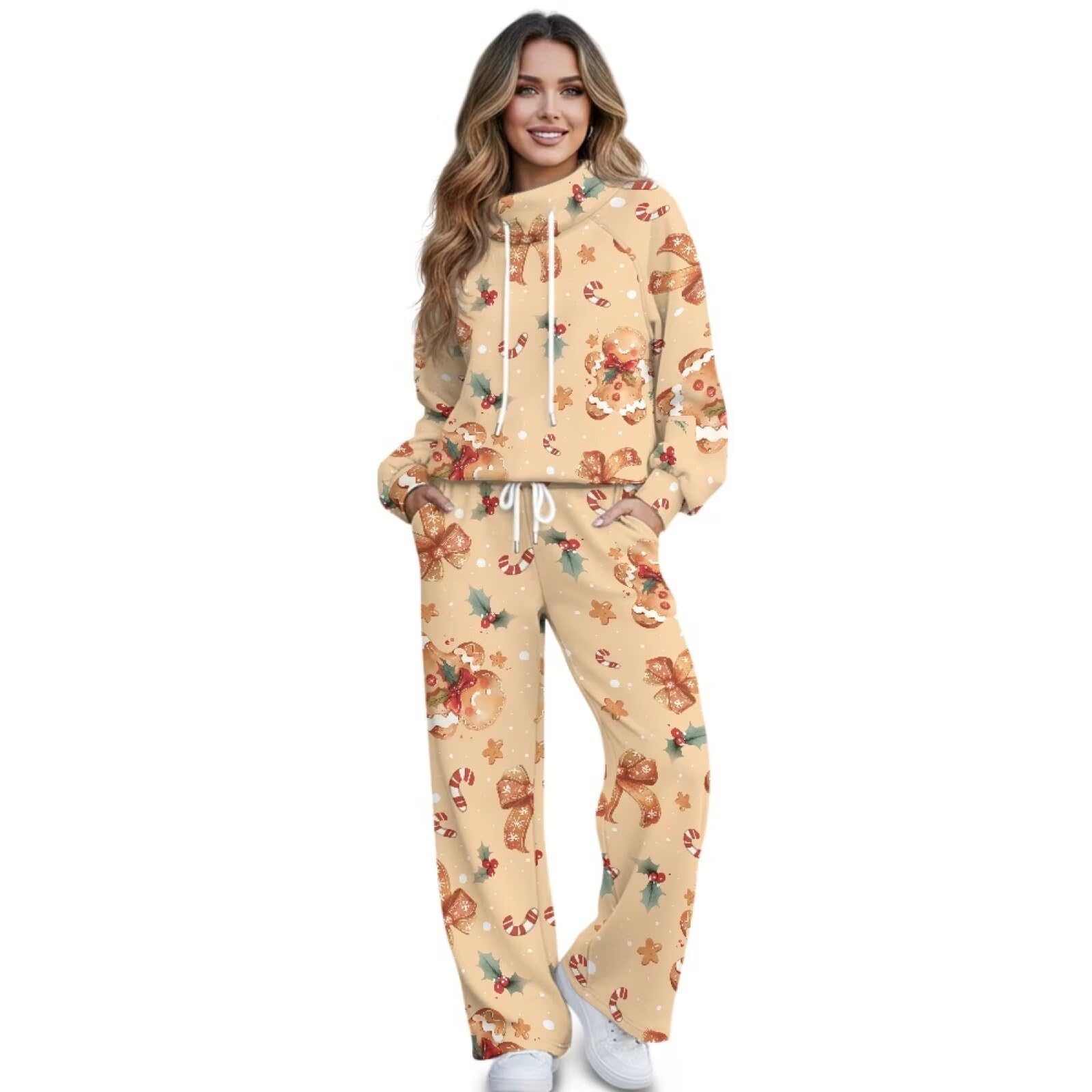 Womens 2 Piece Lounge Set Turtleneck Tracksuits for Women Set Drawstring Ribbed Cuffs Loose Sweatsuit
