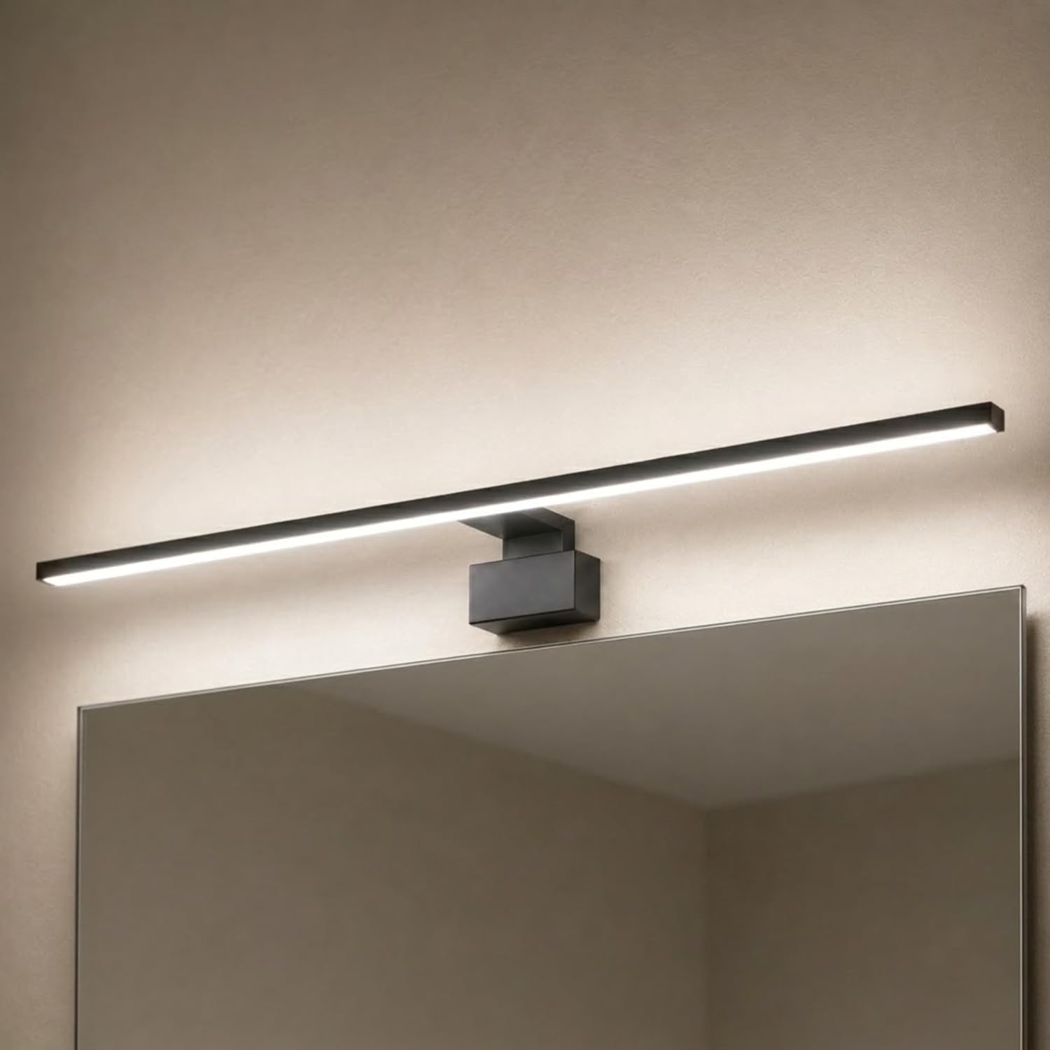 kalb LED Badleuchte Running Light 100 cm IP44 Spiegelleuchte mit Lichtlauf Effekt, 230V Badezimmerlampe für Wand oder Spiegelschrank, Schwarz/Chrom, 3000K/4000K (Schwarz, Neutralweiß)