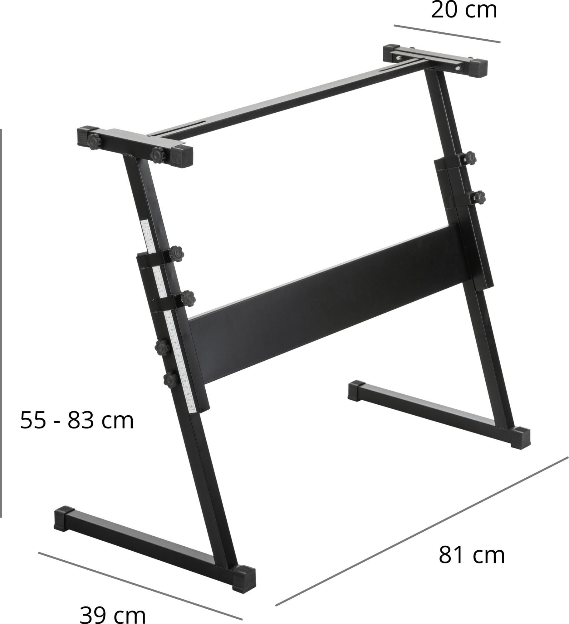 McGrey Z-Keyboardständer - Ergonomische Drehschrauben - Exakte Positionierung möglich dank integrierter Messskala - Höhenverstellbar von 55 - 83 cm - Gummierte Füße, um Kratzer im Boden zu vermeiden