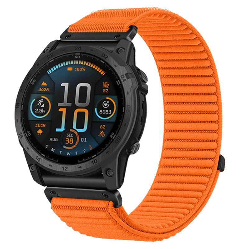 Panda Bobo Nylon Watch Strap compatible with Fenix 6/7/8, QuickFit 22mm Band for Forerunner 965/955/945/935, Instinct 2/3 (Orange)