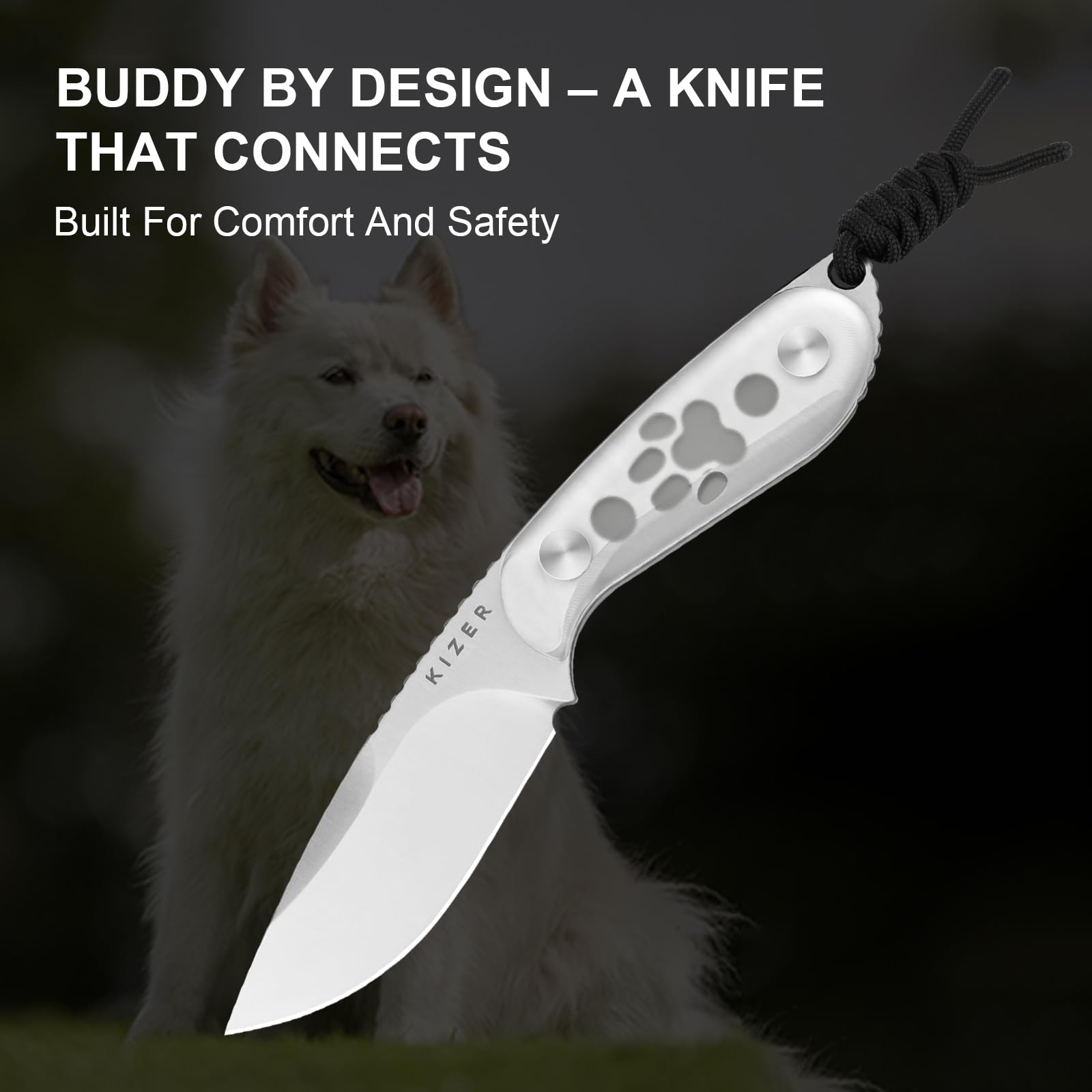 Kizer BUDDY Outdoor Messer - 3 Zoll AEB-L Stahl Mit Acryl-Griff Und Kydex-Scheide