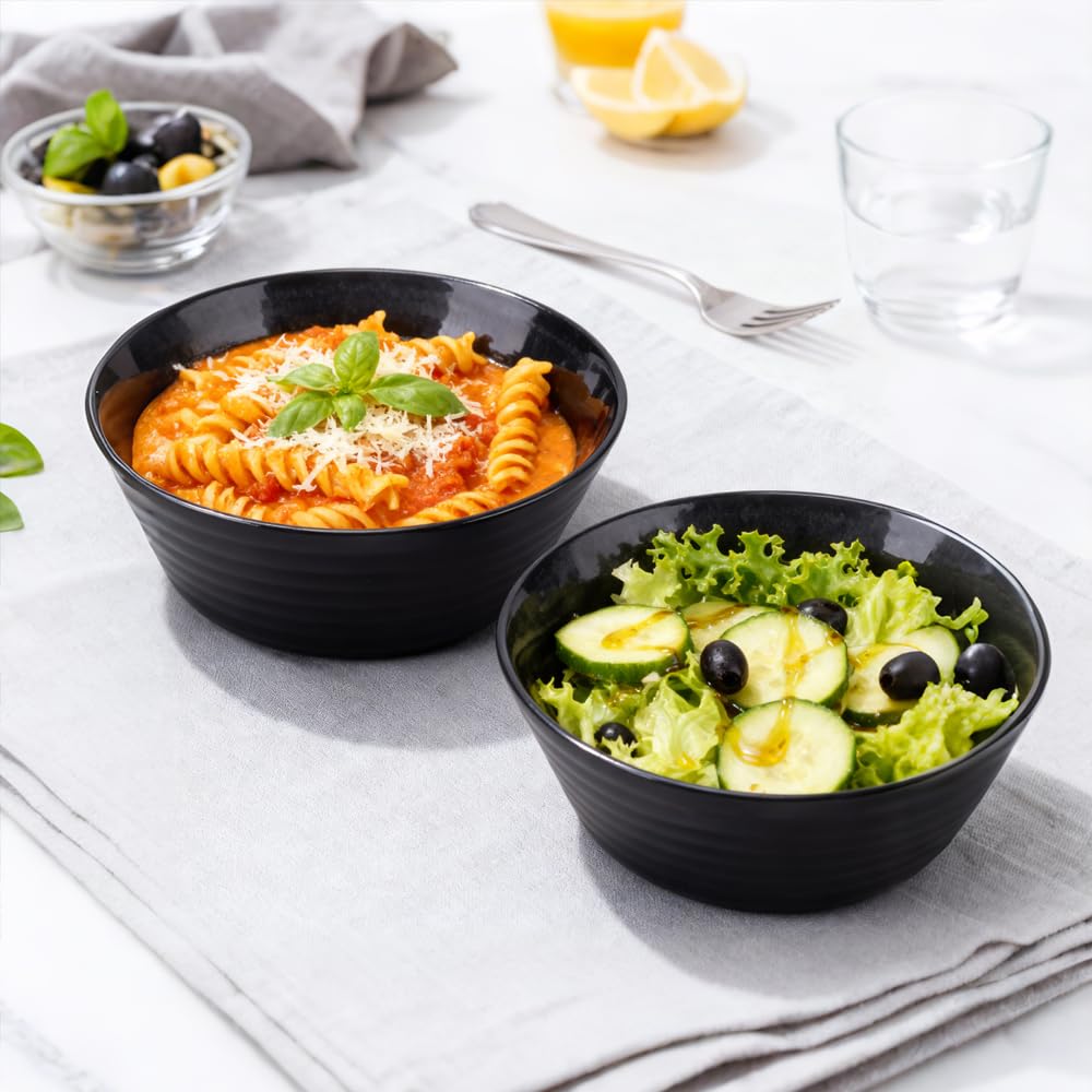 Set di 6 Ciotole 17.5cm Ciotola di Plastica Nera Riutilizzabile Ciotole Colazione Grande per Contenere Cereali, Insalate, Pasta e Picnic, Adatto al Microonde e alla lavastoviglie 800 ml