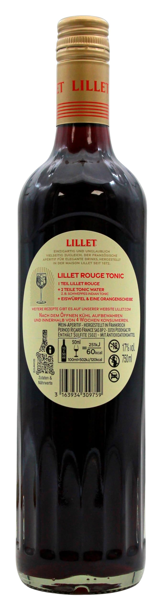 Lillet L'Aperitif Rouge 17% vol., 6er Pack (6 x 750g)