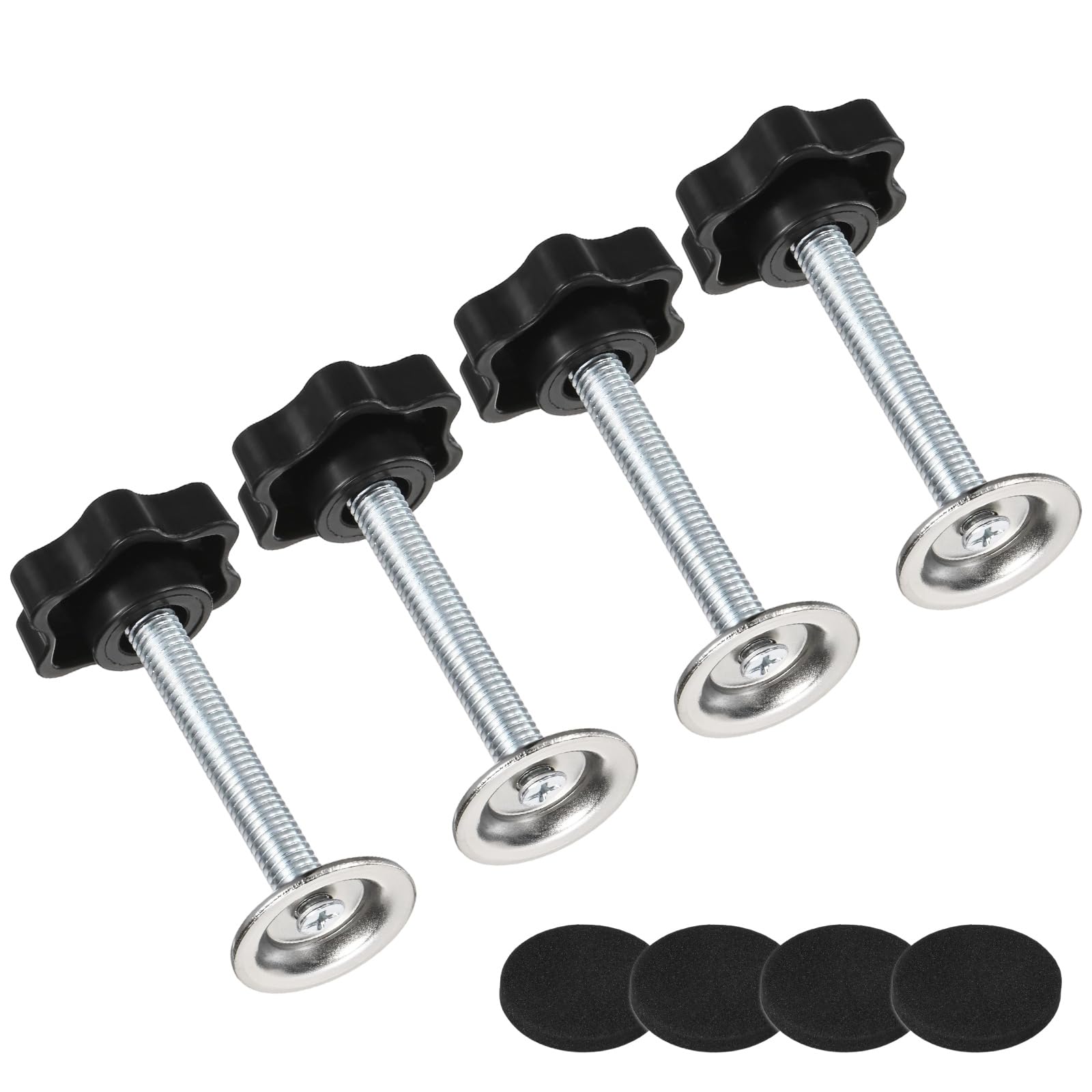 M METERXITY 4-Pack Star Handle Hand Screws, M8x50mm Carbon Steel Thread Star Clamping Knobs with Screws, Pressure Plate and Rubber Pad for Woodworking/Mechanical Equipment [Black]