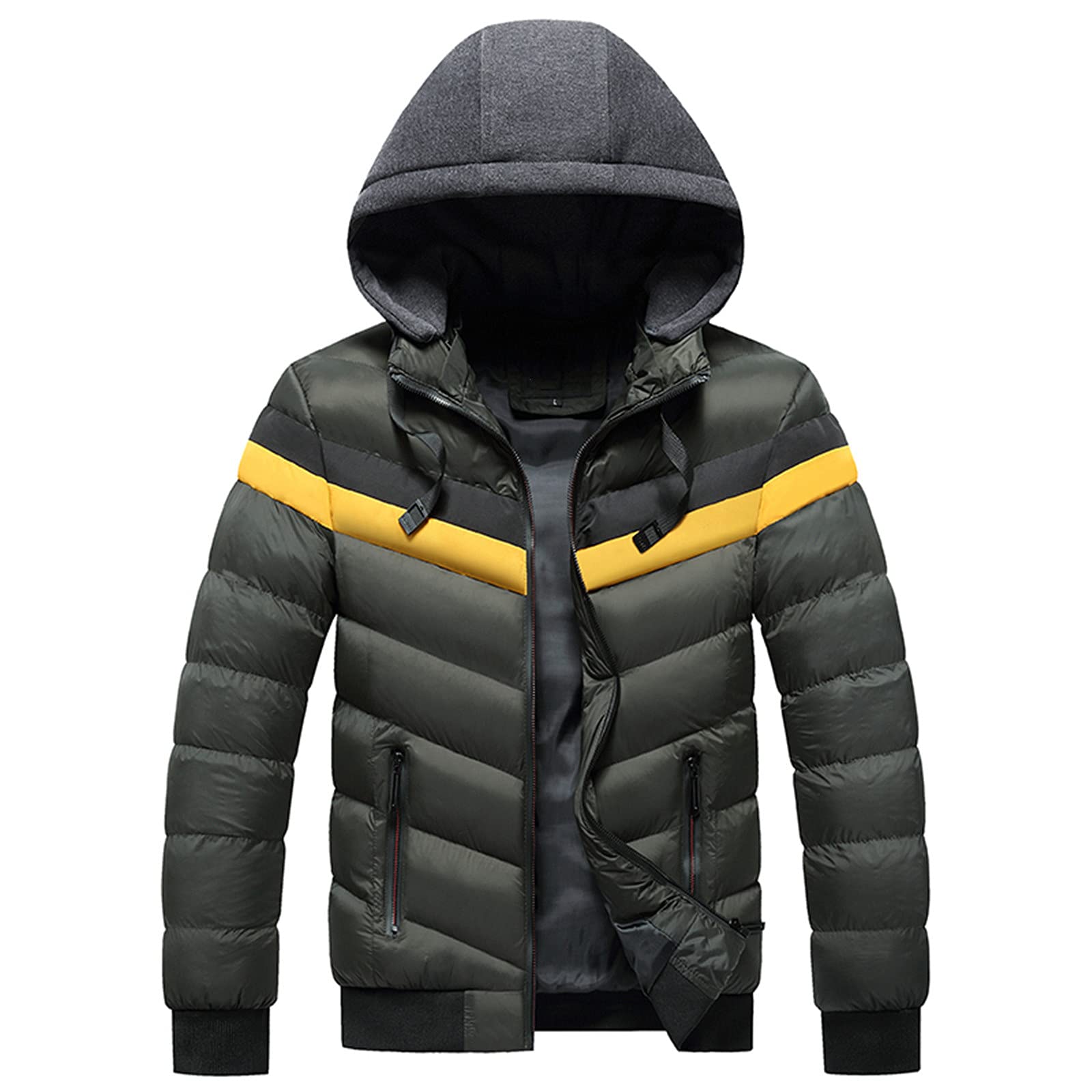 Men's Quilted Black Warm Winter Coat Hooded Puffer Jacket Padded Warm,  Lightweight Winter Jacket, Water Resistant Rain Coat, Microfibre Filler