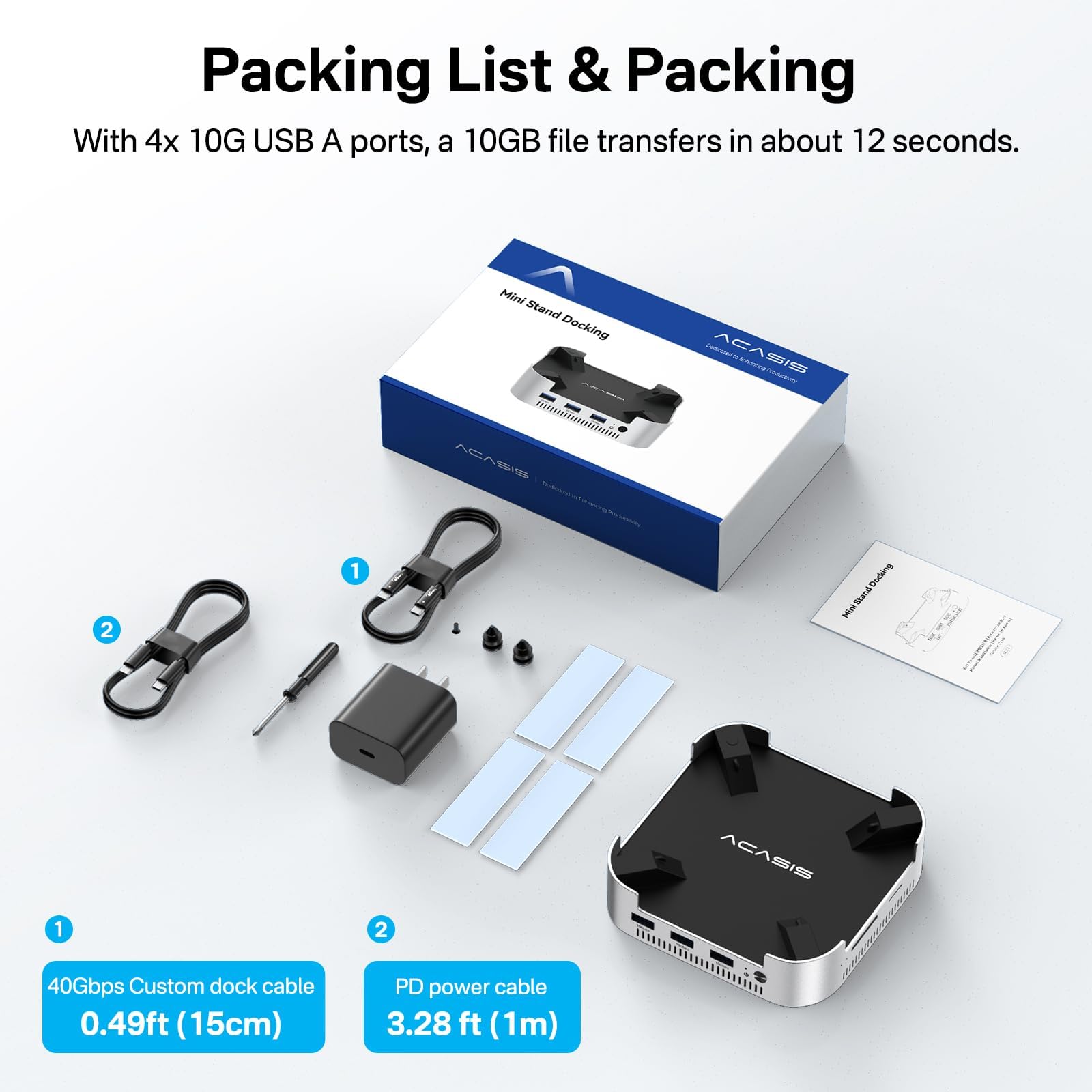 ACASIS Stacja dokująca Mac Mini M4 z podstawą i podwójną zatoką na dysk NVMe SSD, aluminiowy hub HDMI dla Mac mini M4 i M4 Pro 2024, HDMI 4K60Hz, 4 x 10G USB A, PD 30W, SD/TF, obsługuje dyski SSD B+M