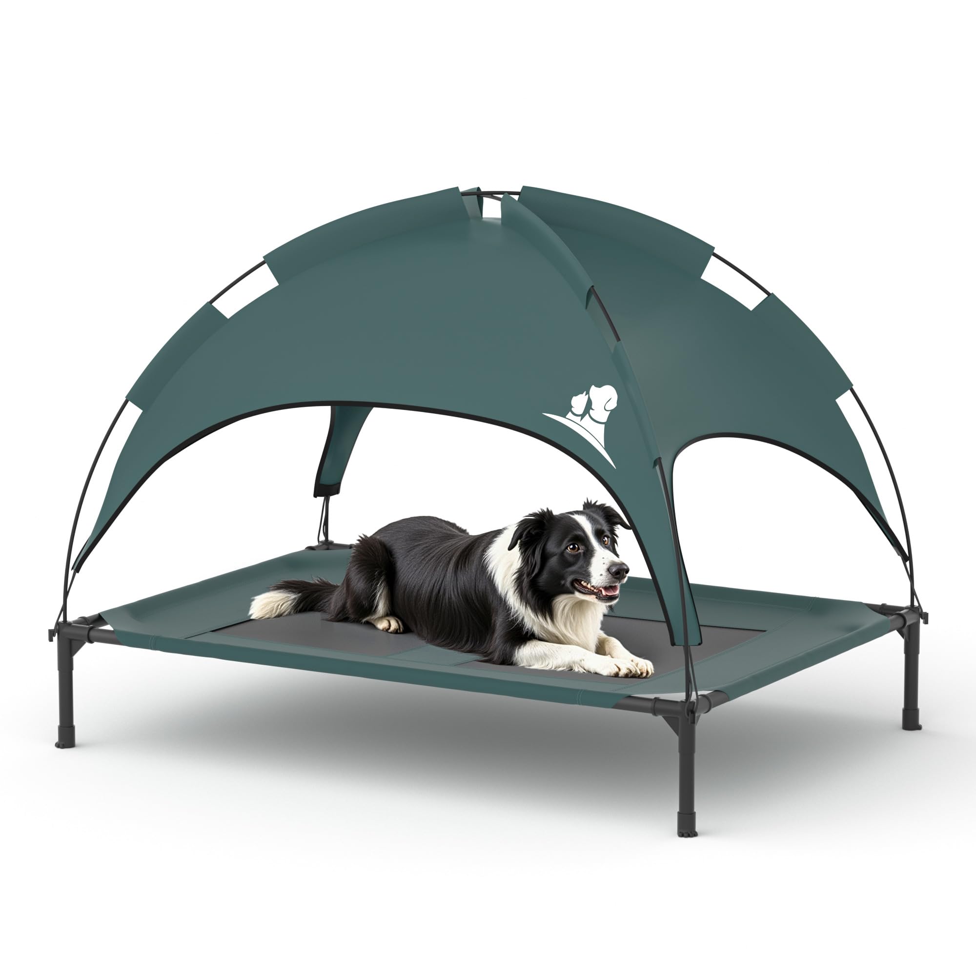 GOJOOASIS Outdoor Dog Bed with Canopy, Waterproof Outside Dog Cots Pet Bed with Removable Canopy Tent, Cat Bed Shelter, Lifted Camping Pet Bed for Medium Dogs (Blue)