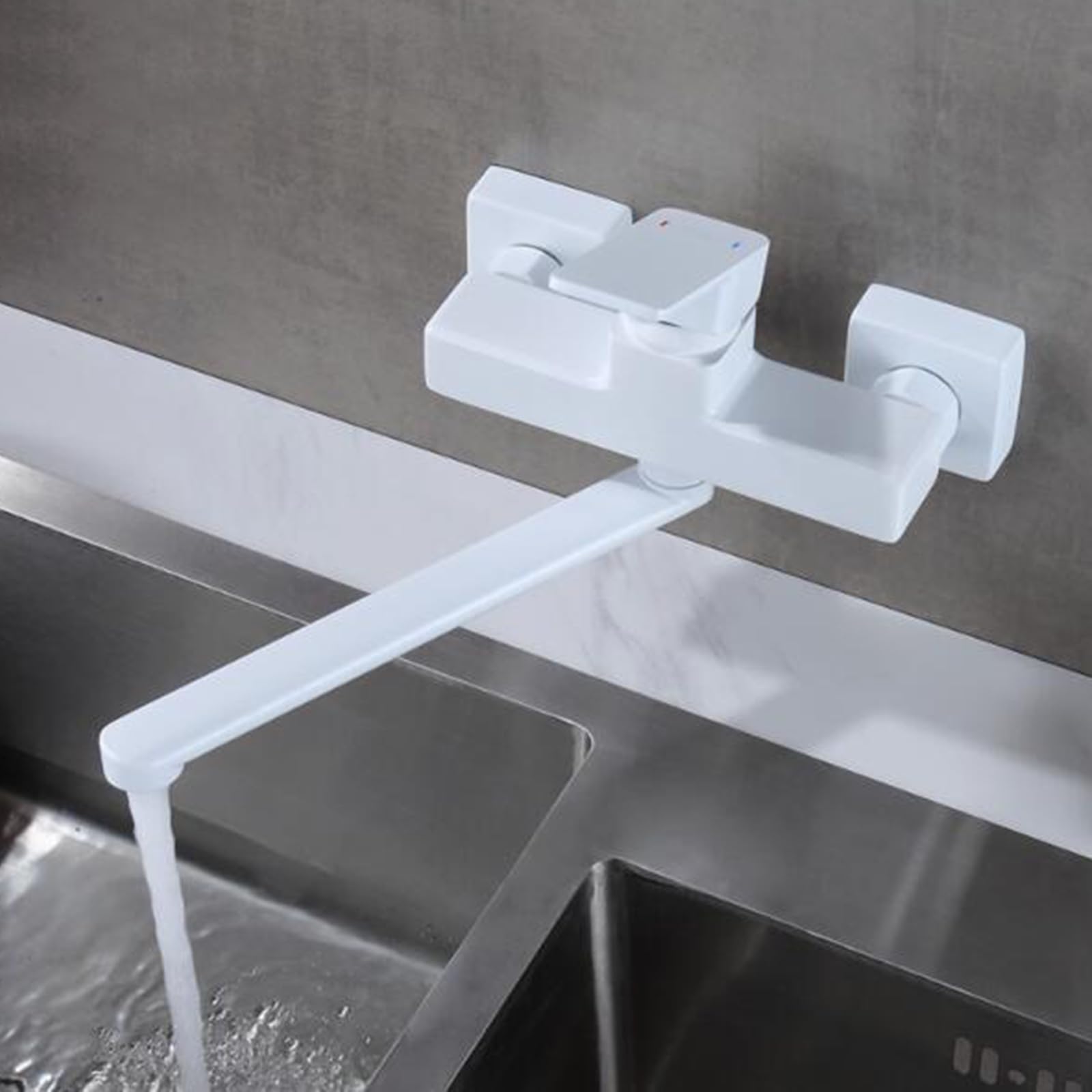 montado, Grifo del Fregadero Latón Mango Giratorio frío y Caliente Grifos de Cocina de Montaje en Pared de un Solo Orificio 20 cm (25 cm)