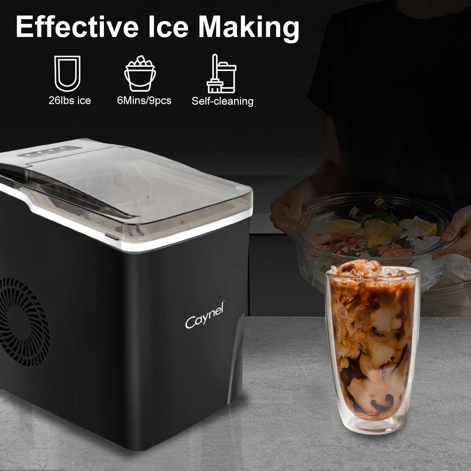 Countertop Ice Maker Machine – 9 Ice Cubes Ready In 6 Mins - 26lbs/24hrs, LED Indicator Lights – Compact Portable Ice Cube Maker With Ice Scoop And Basket For Home Office Bar Party on Fridge.com - View 2