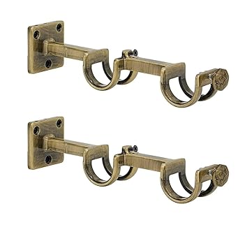 ARAXOL Mega Mall Brass Antique Zinc Heavy Double Supports Curtain Brackets Holders Door and Window for Single 1 Inch Rod, Pack of 2 Pcs