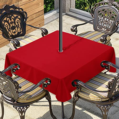 LUSHVIDA Square Outdoor Tablecloth with Umbrella Hole and Zipper, 60x60 Inch Red, Washable Waterproof Table Cloth Spill Proof Wrinkle Free Table Cover for Patio Spring Summer Picnic BBQS by LUSHVIDA - Used condition - Image 8