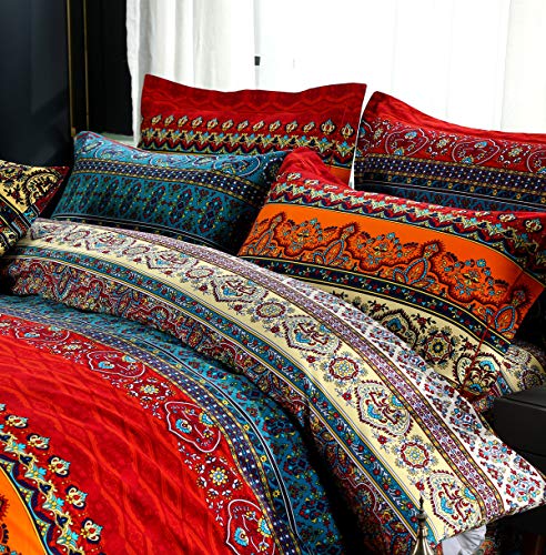 HNNSI 4 Pieces Bohemian Duvet Cover Sets Full Size, Brushed Cotton Bohemia Exotic Striped Bedding Sets, Boho Comforter Cover Sets,No Comforter (Fitted Sheet Sets, Full)