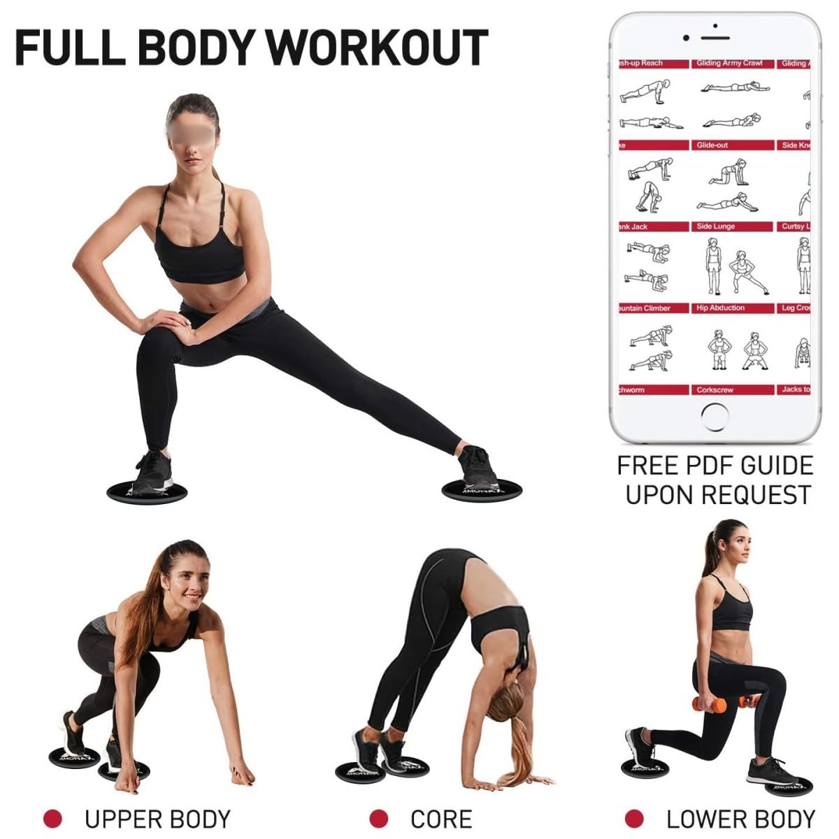 Slider Fitness Dischi,2 PCS Esercizio cursori,Dischi scorrevoli a Doppia Faccia Disco Scorrevole,Core Sliders Aerobica per Allenamento Addominali Full Body Workout(Nero)