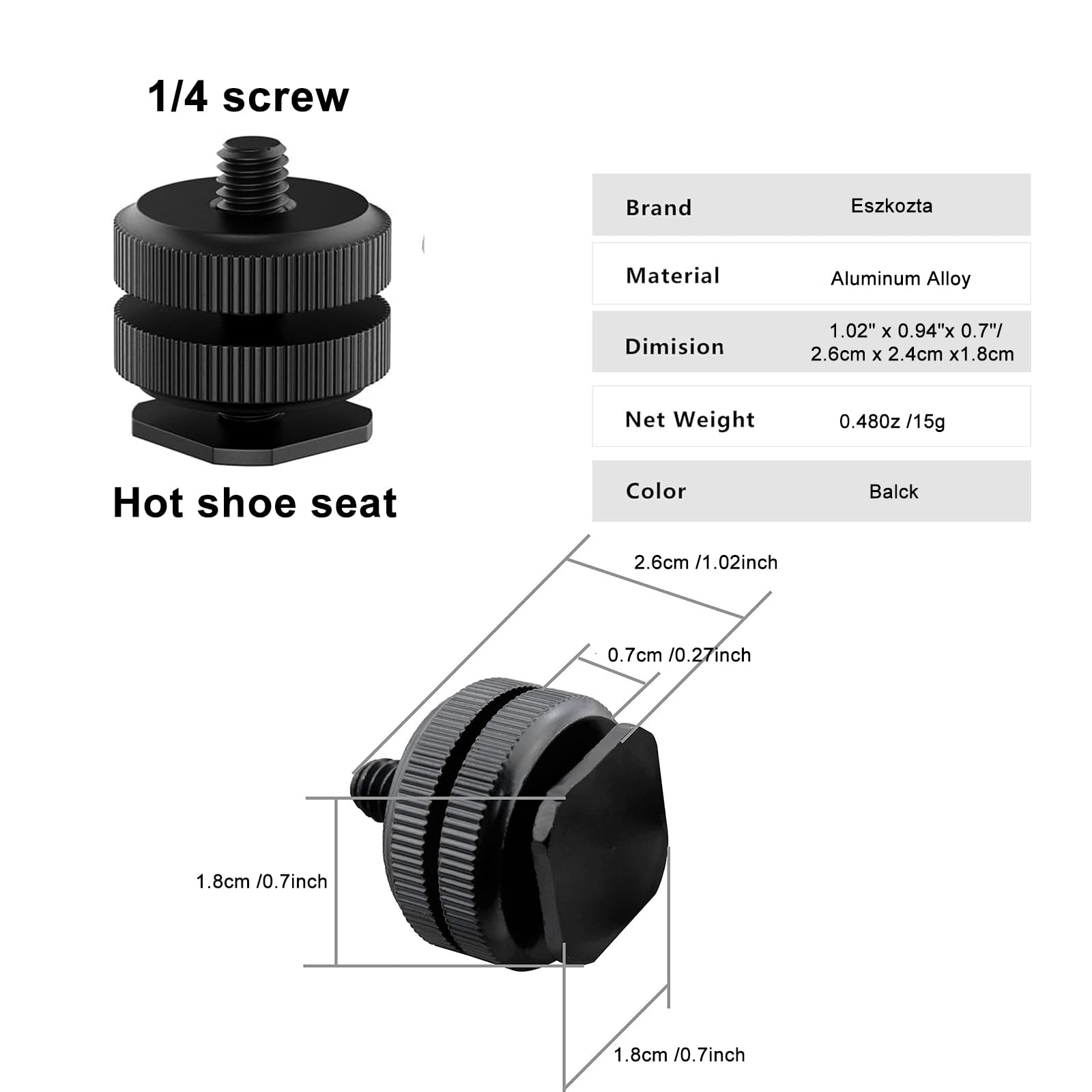 Soporte de zapata caliente para cámara (2 unidades) a 1/4"-20 adaptador de tornillo de trípode soporte de zapata para cámara DSLR Rig